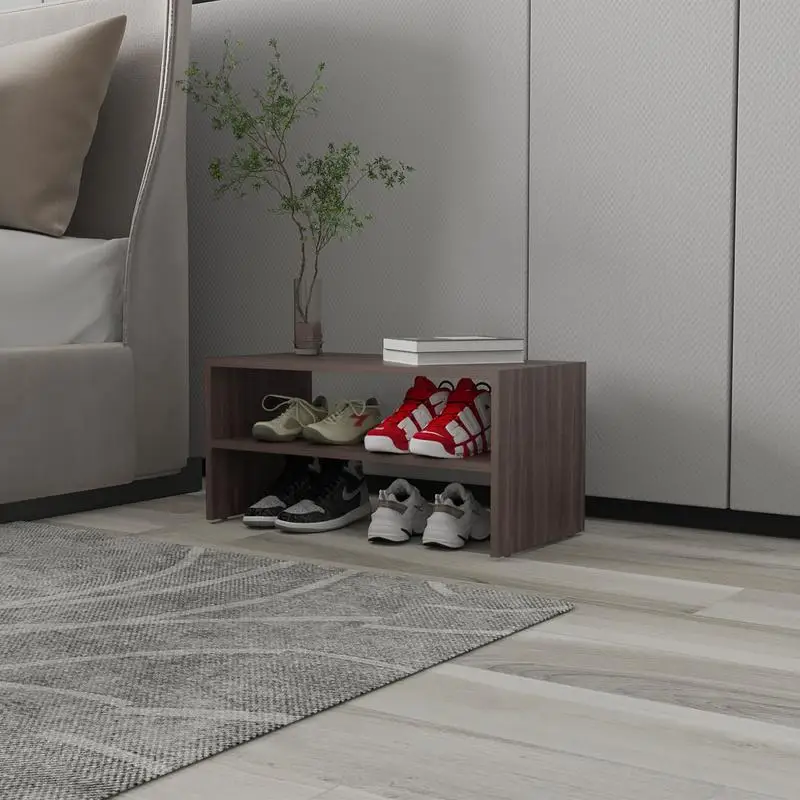 

Gray Walnut Shoe Rack with 2 Shelves and Storage Space for Entryway Organization