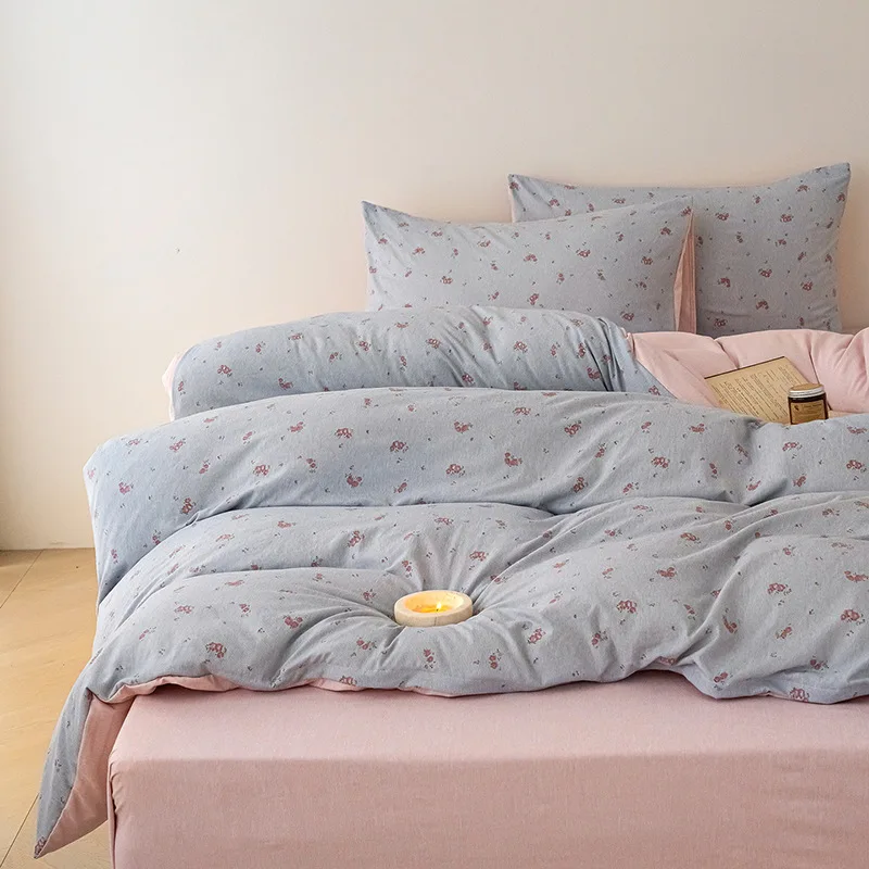 2025 جديد دافئ مصبوغ بالغزل الدافئ الصوف الأرض طبقة مزدوجة الغزل السرير أربع قطع مجموعة سميكة في الخريف والشتاء لطيف الكرتون #5