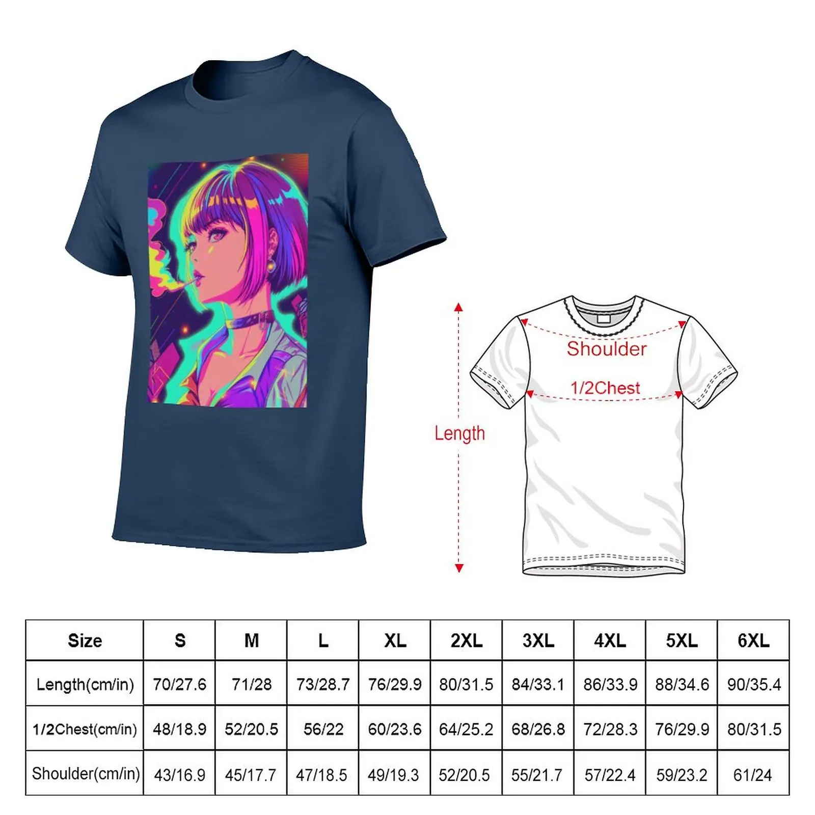 Psychedelia Girl Smoking Vaporwave Sticker Anime T-Shirt Outdoor Work Short Sleeve Top