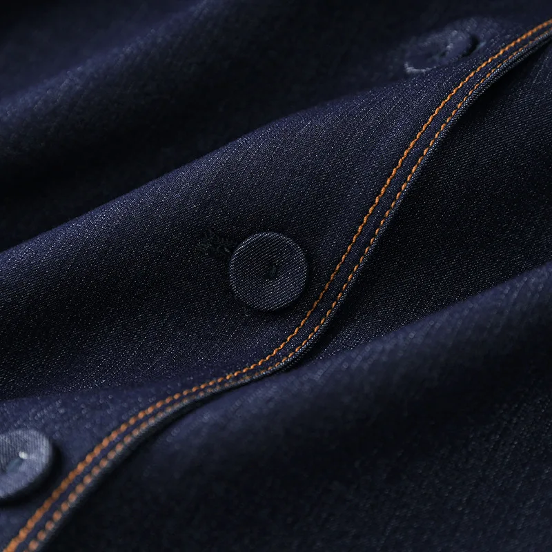 Vestido camisero de mezclilla premium: vestido de oficina ajustado con cinturón y solapa para mujer