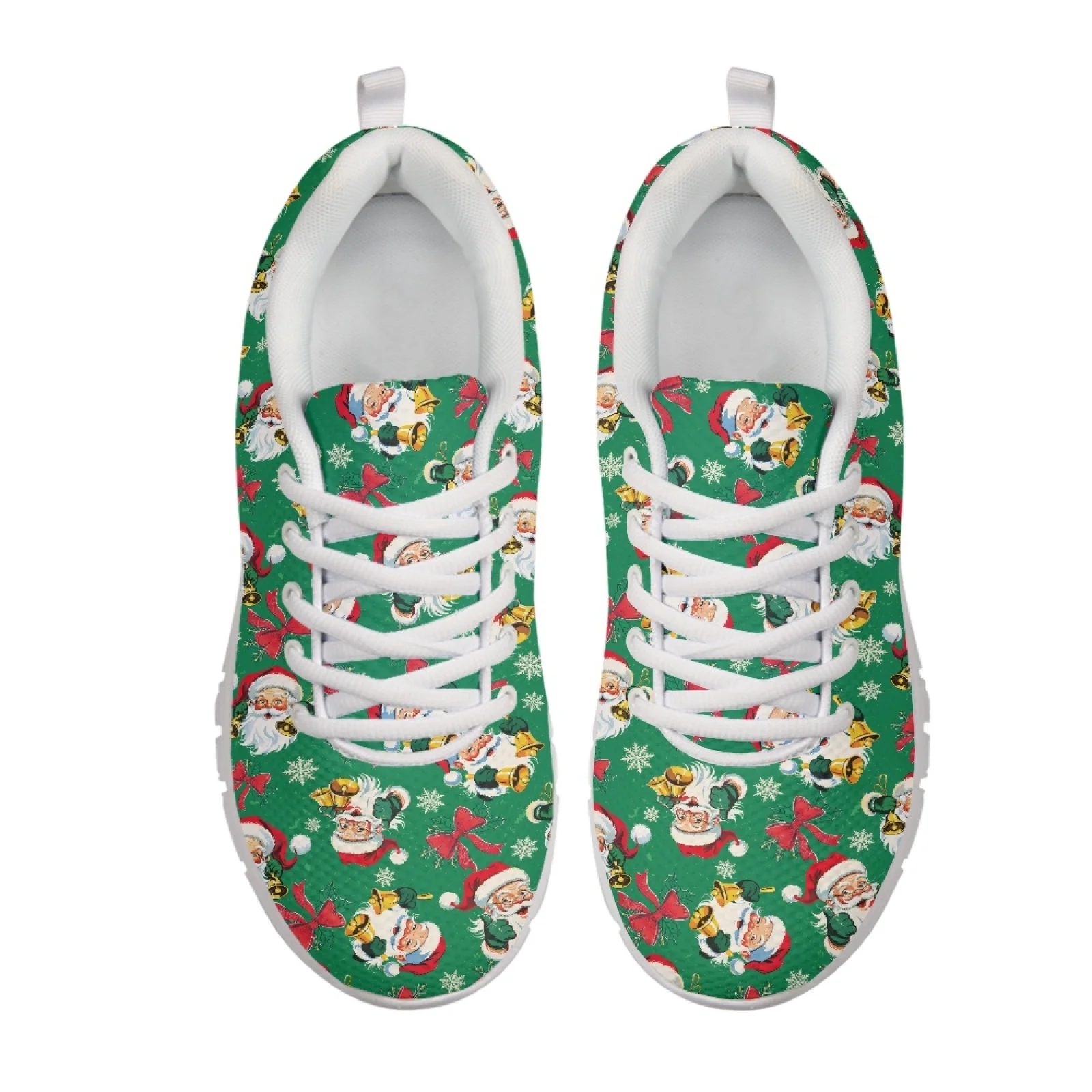 Coloranimal Santa Claus Bow Running Shoe Mesh & EVA Sole Running Sport Sneaker Lace-up Tennis Sneakers for Women