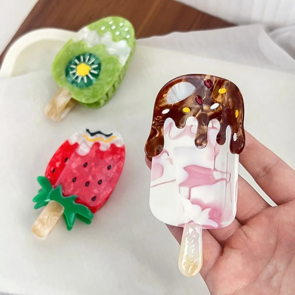 

Summer New Fruit Ice Cream Hair Claw Fun Cartoon Strawberry Acetate Claw Clips Chocolate Cute Crab Hair Clip Hair Accessories