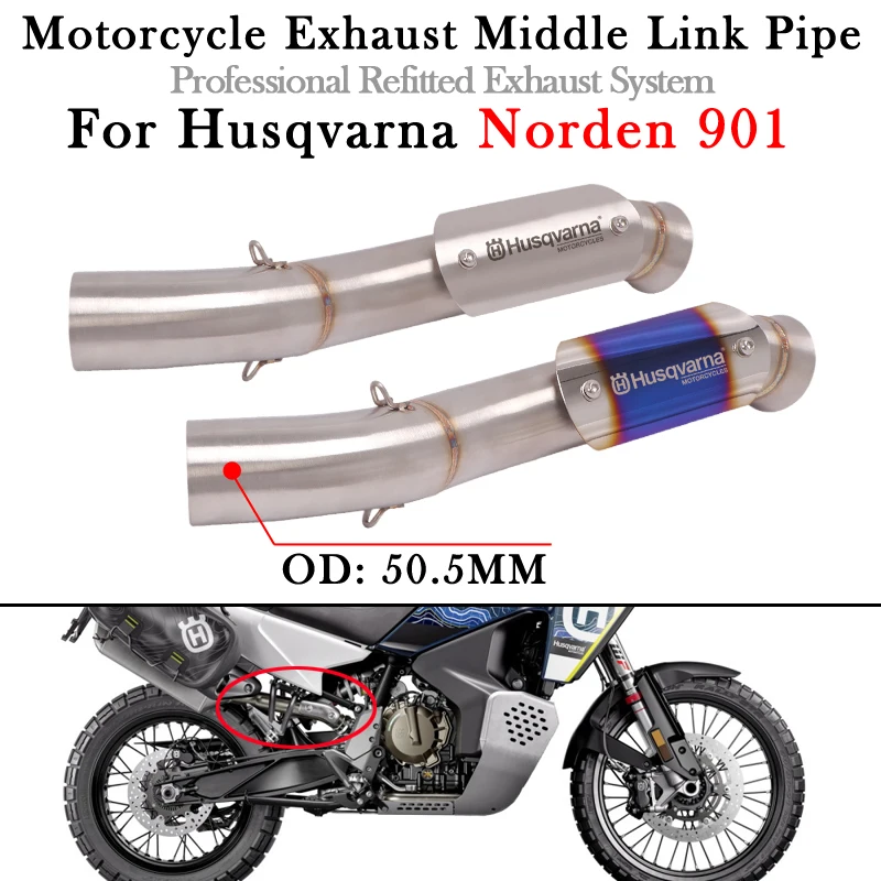 Slip On For Husqvarna Norden 901 Motorcycle Exhaust Modify 51MM Muffler Escape Moto Bike Middle Link Pipe With Heat Shield Cover