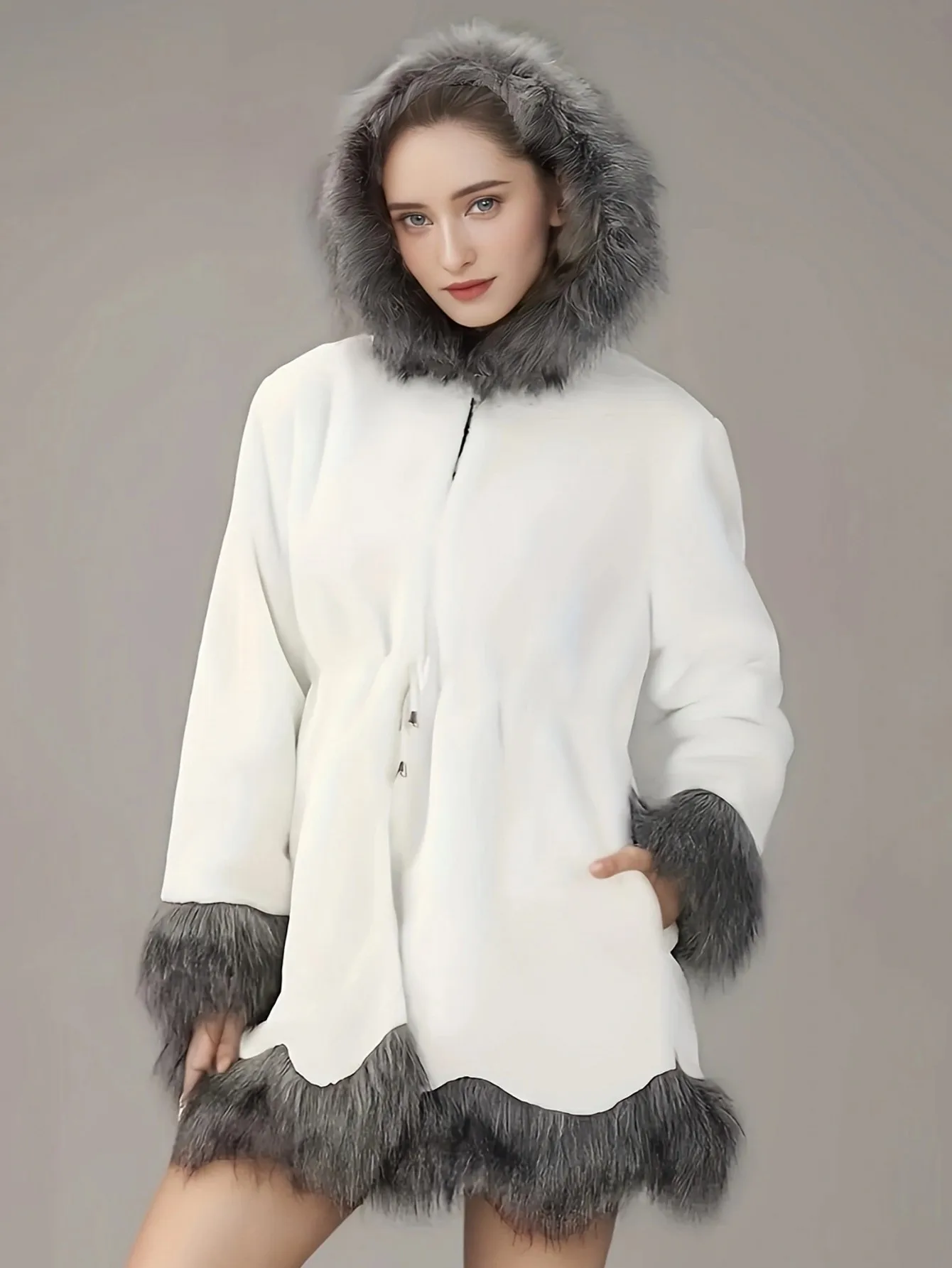 Women's faux fur jacket warm hooded fashion casual fake fur coat