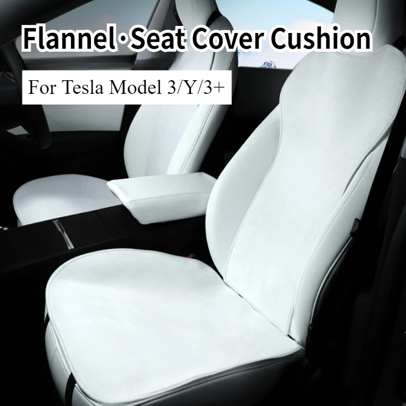 7PCS Seat Cover Cushion for Tesla Model 3/Y/3+ Flannel Anti-dirty Seat Pad Mats Flocking Seat Covers Car Accessories 2017-2024