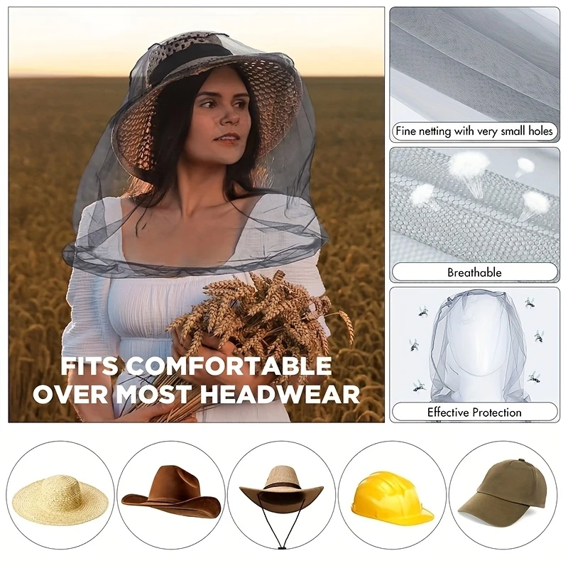 2Extra large mosquito net with attached face shield- Heavy-duty insect-proof net, Fine mesh for insect protection, Compatible wi
