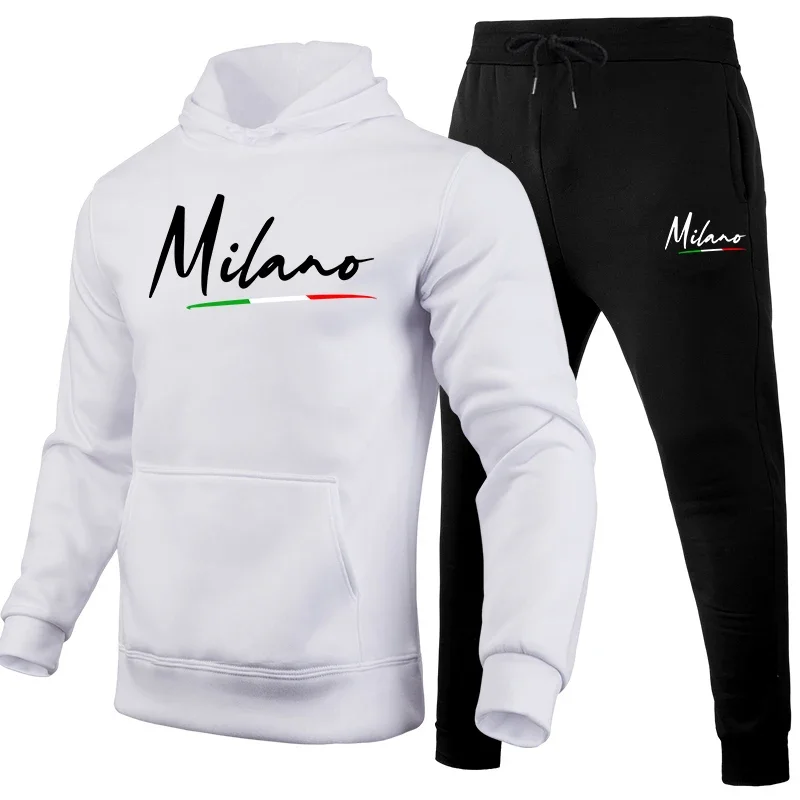 Milan Printing Mens Tracksuit Casual Sweatshirts for Men High Quality Hoodies+Sweatpants 2 Pcs Set Hot Sales Jogging Streetwear