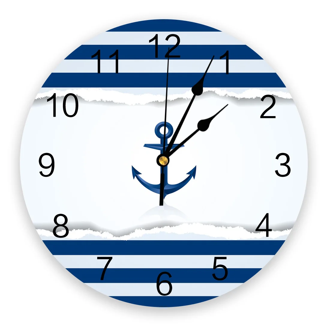 Anchor Blue White Lines Wall Clock Modern Design Living Room Decoration Kitchen Clock Mute Wall Watch Home Interior Decor