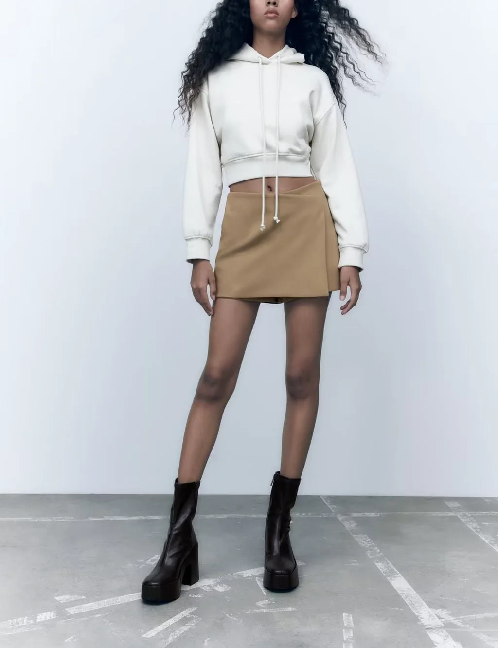 Spring New Women's High Waist Wide Leg A-Line orts Faion Casual Bla Asymmetric Skirt Pants Commute Sle Zipper Design