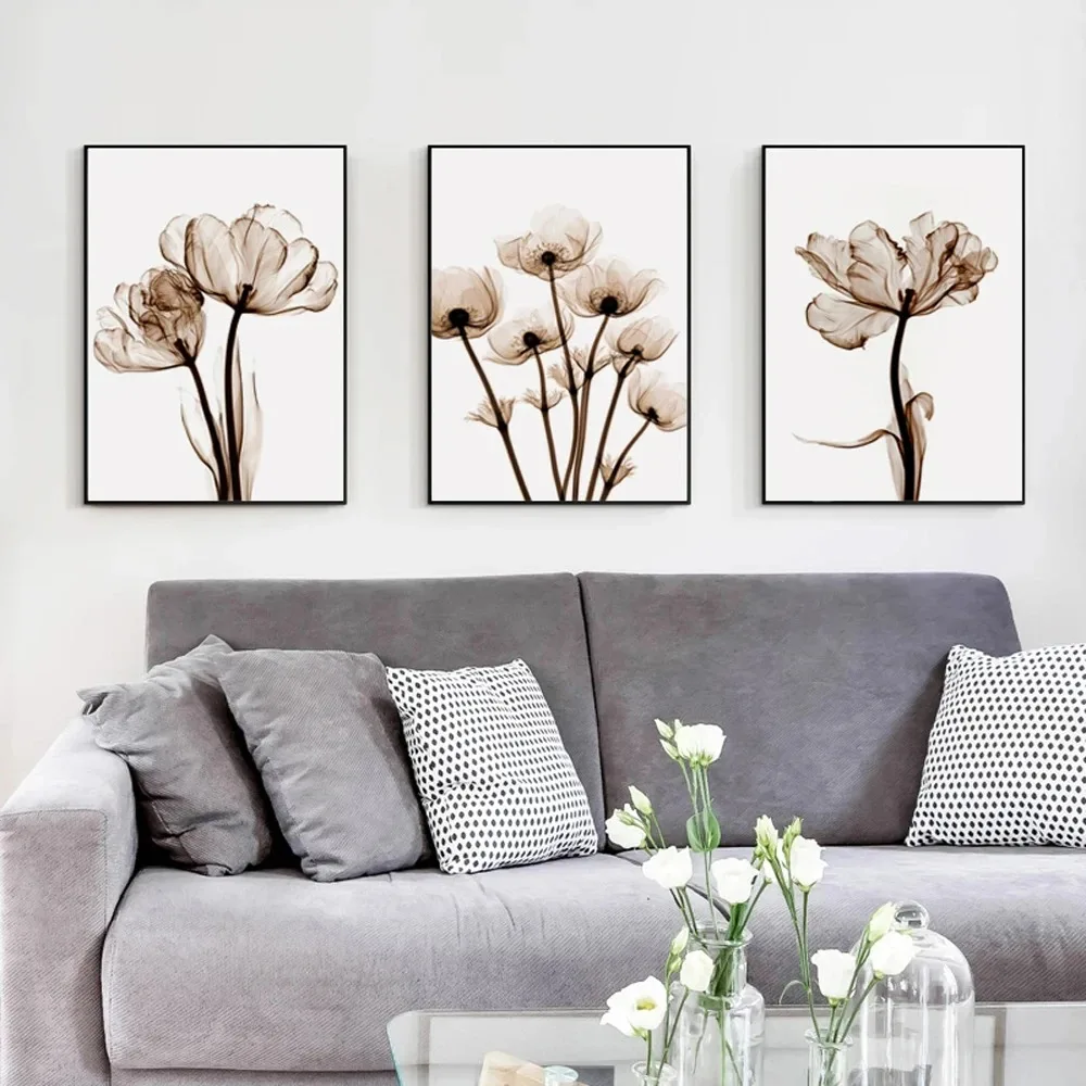 Modern Transparent Flower Canvas Painting Art Print Poster Picture Home Wall Decoration Simple Wall Decor