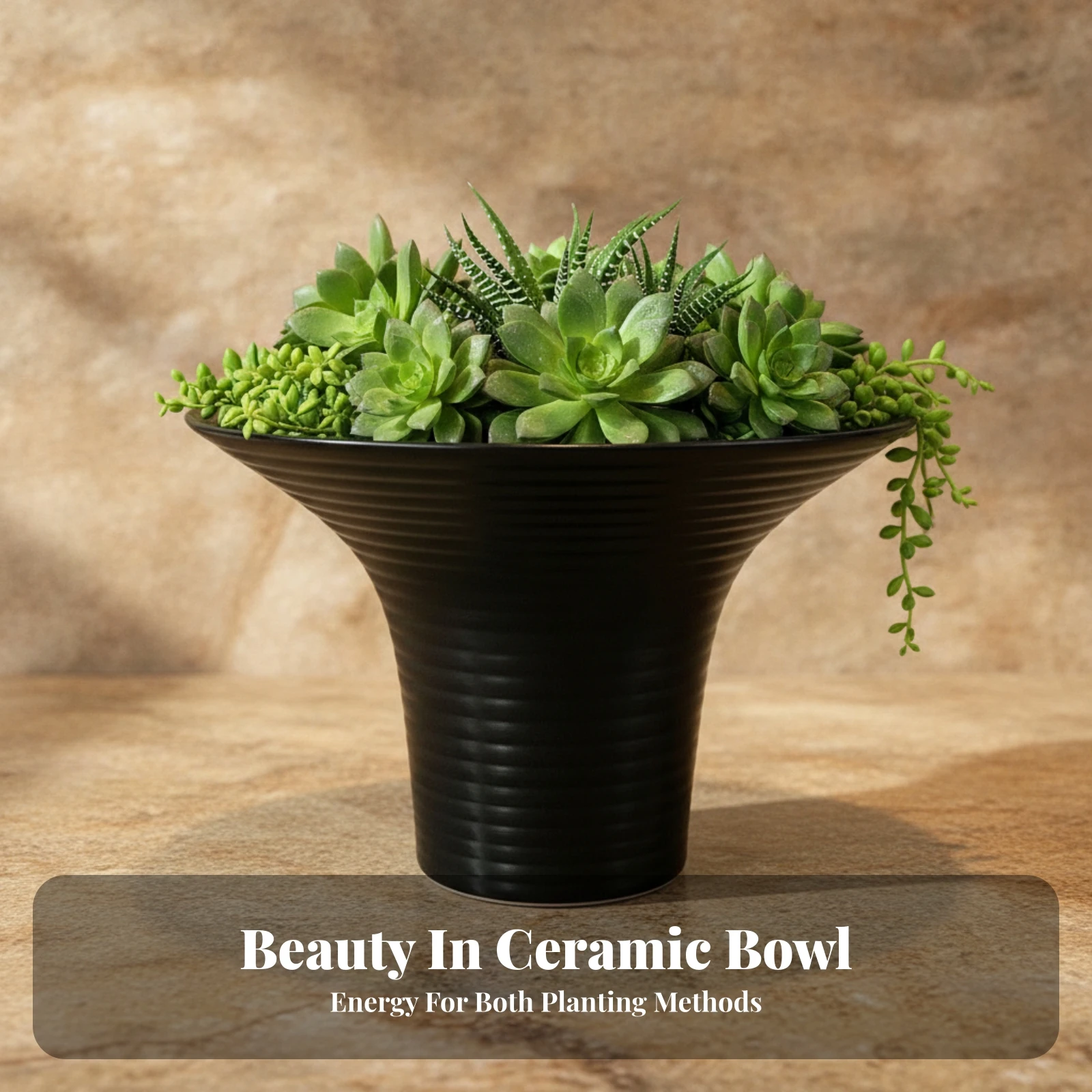 Ceramic Planter with Flared Top Wide-Mouth Shallow Trumpet Planter Flower Vase Elegant Table Centerpiece Low Height
