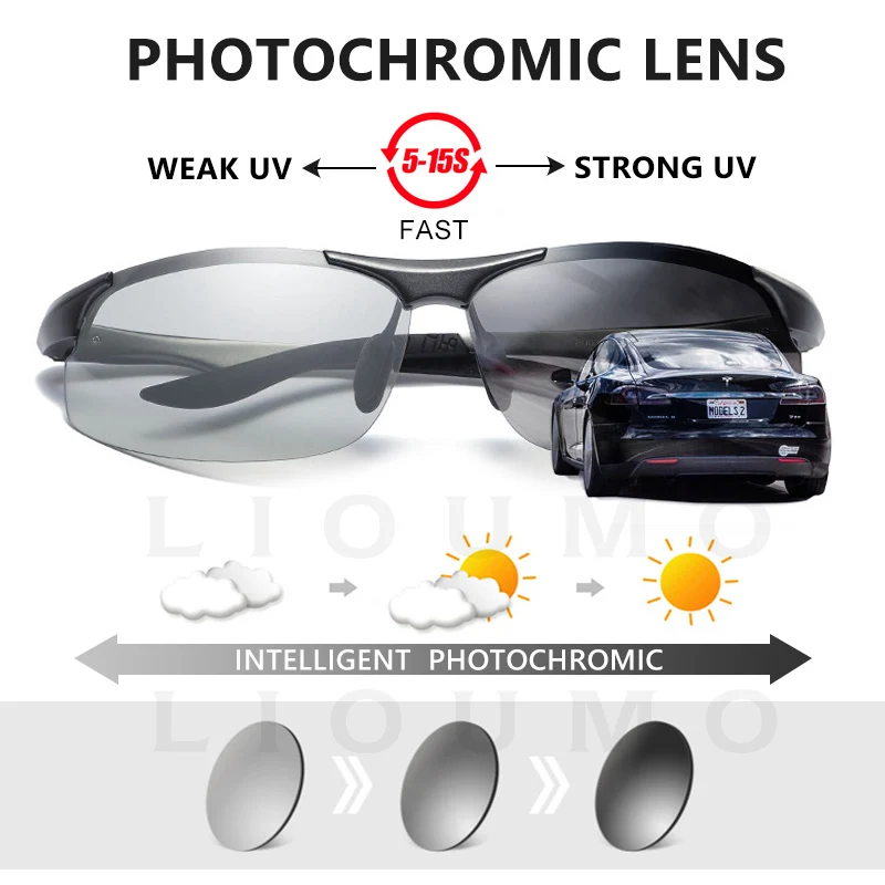 LIOUMO Driving Photochromic Polarized Sunglasses Men Women Aluminum Magnesium Frame Sport Sun Glasses UV400 sonnenbrille herren
