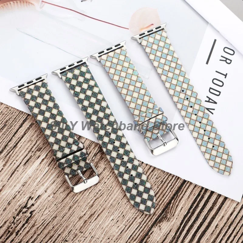 لساعة أبل 44/40/49/42/45 مللي متر ساطع سيليكون + حزام ساعة جلد لساعة IWatch Serie 10 9 8 7 6 5 4 3 SE Ultra 2 سوار