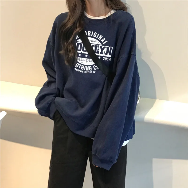 Sweatshirts Women Letter Chic Korean Fashion Loose Fit Leisure Ins All-match Young Clothing Spring Autumn Trendy Popular Cozy