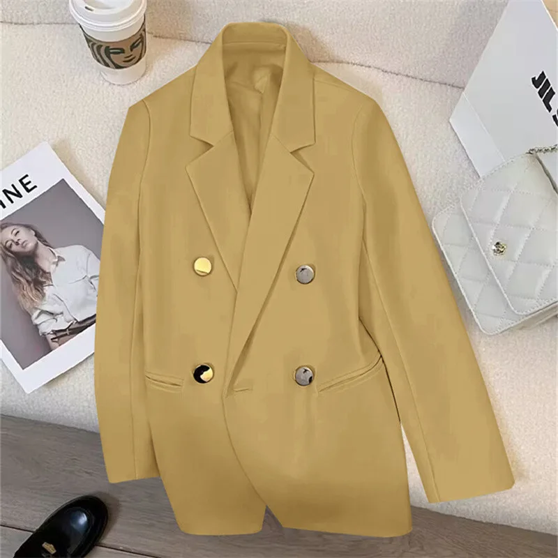 New Elegant Loose Blazer Women Korean Casual Women's Jacket Fashion Double Breasted Tops Female Coats Splice Office Lady Clothes