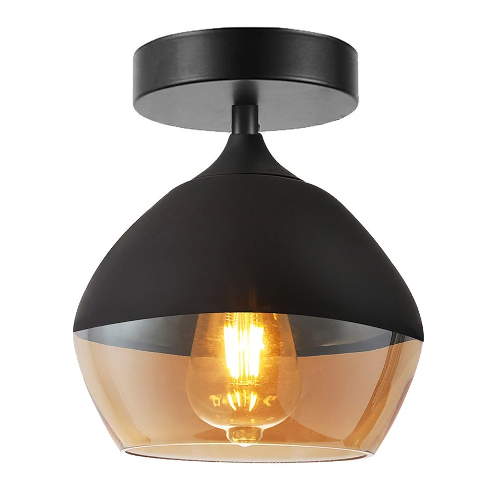 

American Simple Ironwork Ceiling Lamp Modern Bedroom Cafe Bar Light Living Room Corridor Dining Room Transparent Glass Lamp