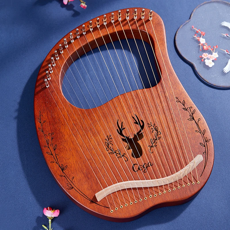 Mahogany Wood 19 String Portable Lyre Harp, Factory Wholesale Custom OEM ODM Musical Instrument Gift for Kids Adults