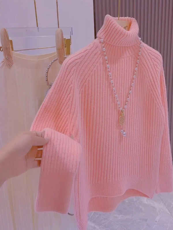 

Faionable Simple High Ne Knitted Sweater Women's Autumn Winter Soft Cozy Overhead Striped Knitwear Commute Versatile