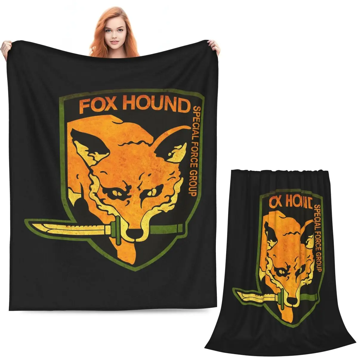 METAL GEAR SOLID Fox Hound Rust Logo Blanket Flannel Throw Blanket Bedspread for Bed Living room Picnic Travel Home Sofa