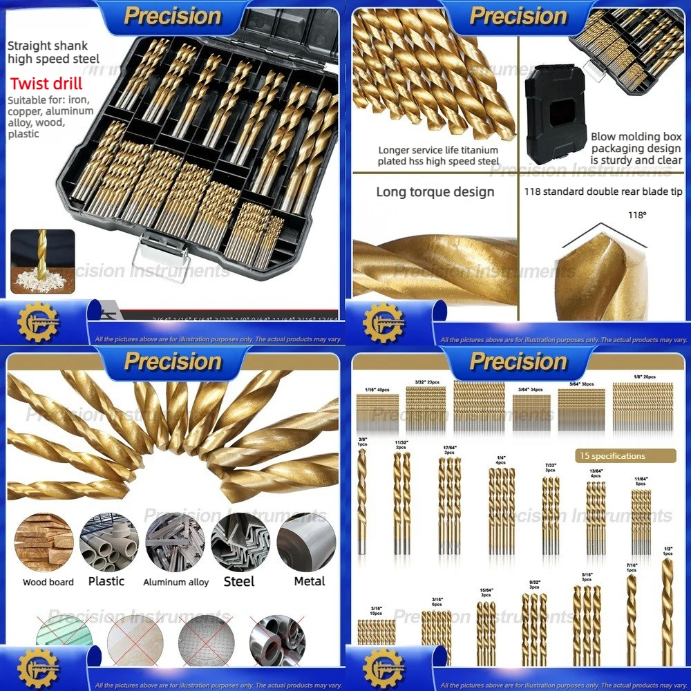 2026 230Pc Twist Drill Bit Set Titanium Coated High Speed Steel Cobalt 135 Degree Point Wood Metal Drilling Hand Electric