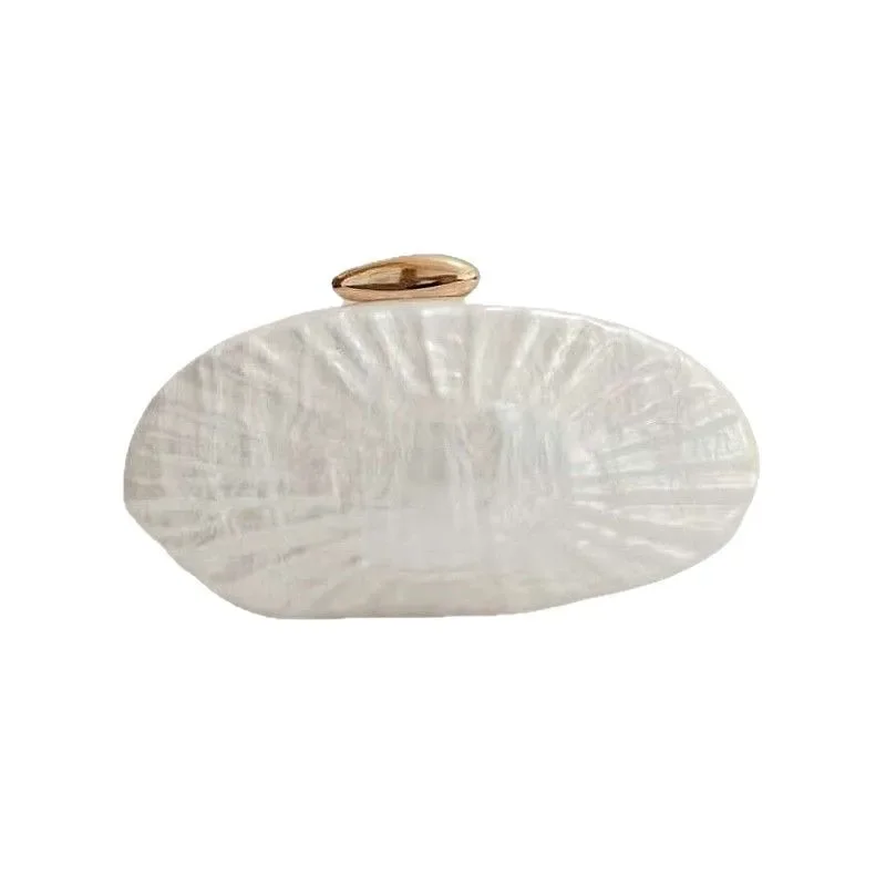 

Fashion Luxury Shell Clutch Bag Acrylic Pearl Color Purse Women Wedding Evening Party Cute Ivory Handbag Chain Crossbody