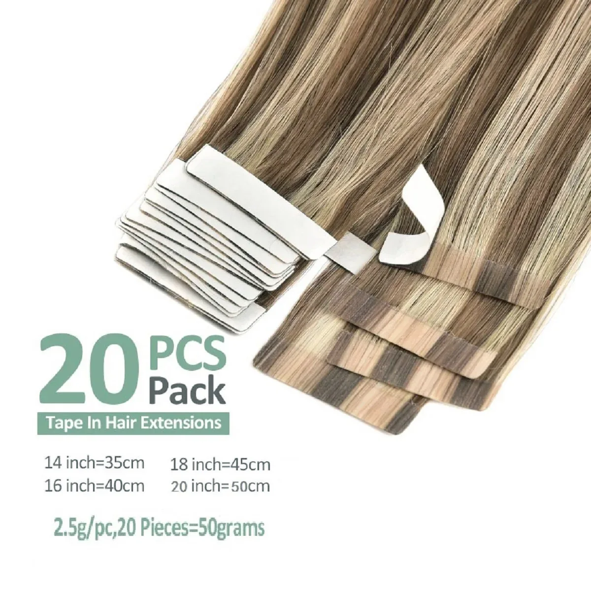 20Pcs Tape-In Hair Extensions 100% Remy Human Hair Straight Highlight Piano Color for Women Adding Length And Volume 50g