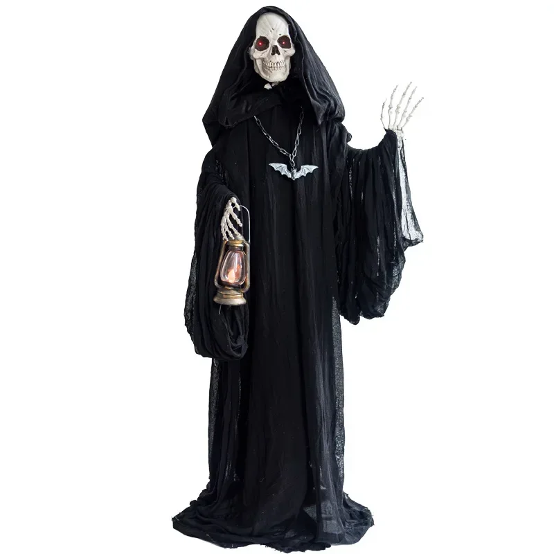 Halloween Reaper Standing Ornament Cross-border New Haunted House Secret Room Electric Induction Sound Light Skull Decoration