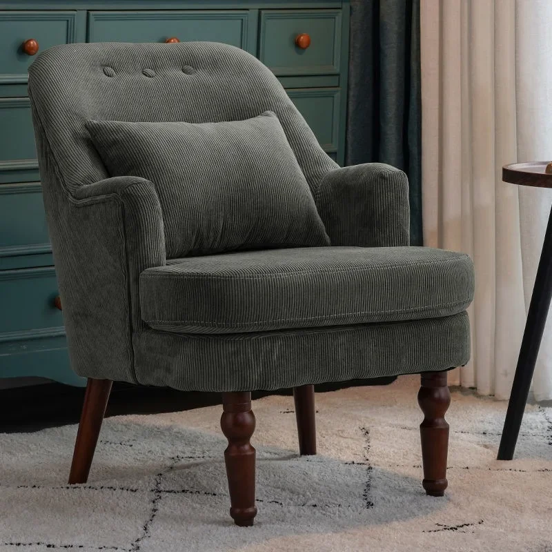 DSA American vintage single sofa, Nordic living room, balcony, bedroom, lazy lounge chair, fabric corduroy small sofa