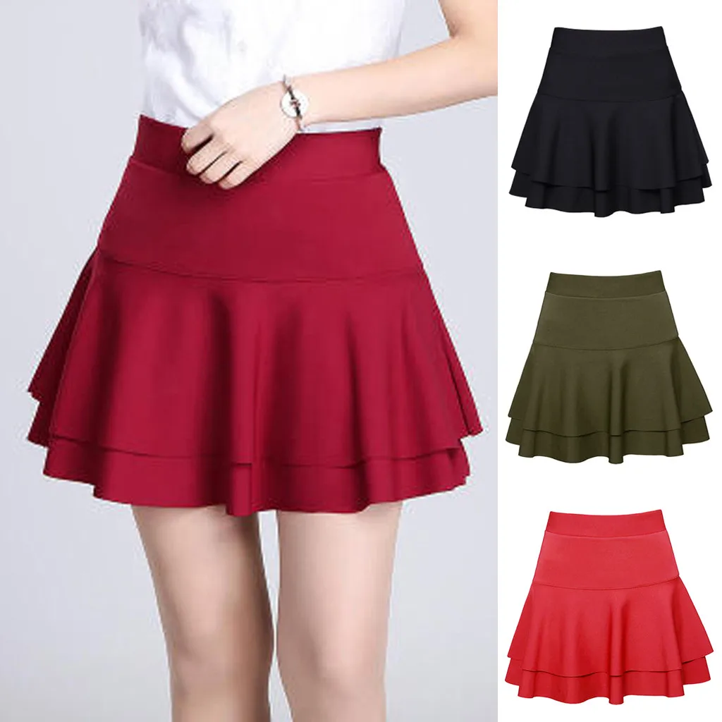 Women'S Solid Color Aesthetic Double-Layer Skirt Anti-Exposure A-Line Skirt Elegant Aesthetic Casual Dress Fashion Skirt