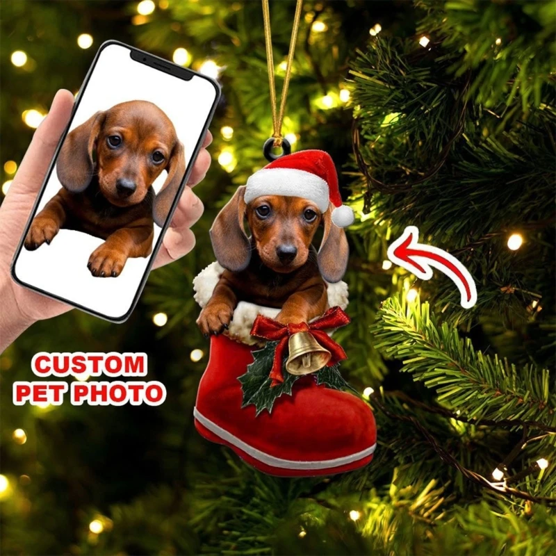 Flat Dog Sock Acrylic Flat Decoration Lovely Pendant Decoration Christmas Ornaments Decor for Holiday Tree