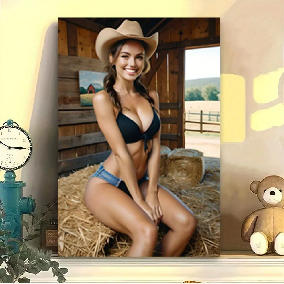 Metallschild „Western Girl“ – 2D-Cowgirl-Kunst-Wanddekoration für Zuhause, Bar, Büro |   Weihnachtsgeschenk, Vintage Aluminium-Blechschild