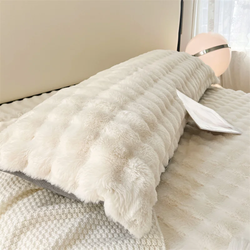 ふわふわの枕カバー,サイドジッパー,長い豪華なベッドカバー,暖かくて毛むくじゃらの枕カバー,純粋な色,冬