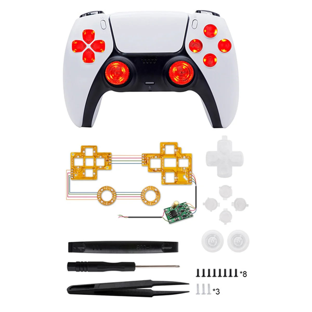 6 สี DIY Light สําหรับ PS5 เกมคอนโซล Luminated D-Pad Thumbsticks ปุ่มหน้า (DTF) LED ชุดสําหรับ Playstation5-ABRJ