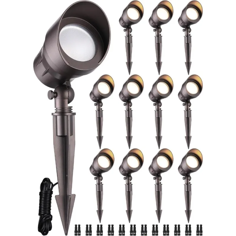 

Low Voltage LED Landscape Spotlight 12-Pack 5W 12V Outdoor Pathway Lights Warm White 3000K IP65 Waterproof ETL Listed