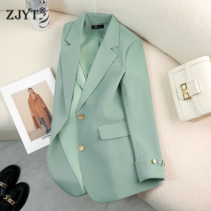 

ZJYT Autumn Blazers Femme 2024 Korean Fashion Office Lady Formal Jackets Coats Elegant Outerwears Long Sleeve Casual Solid Tops