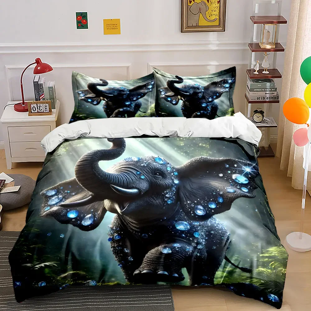 Sparkling Elephant Decor Set Soft Comfortable Duvet Cover Bedding Set Included 1*Duvet Cover & 2*Pillowcases, gift