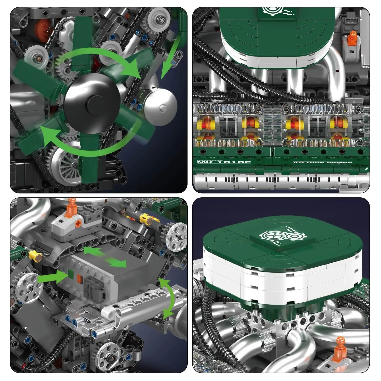 Modelo de motor de tanque Mould King 10182 V8, kit de construcción motorizado con accionamiento eléctrico para réplica de coches de carreras y aprendizaje STEM