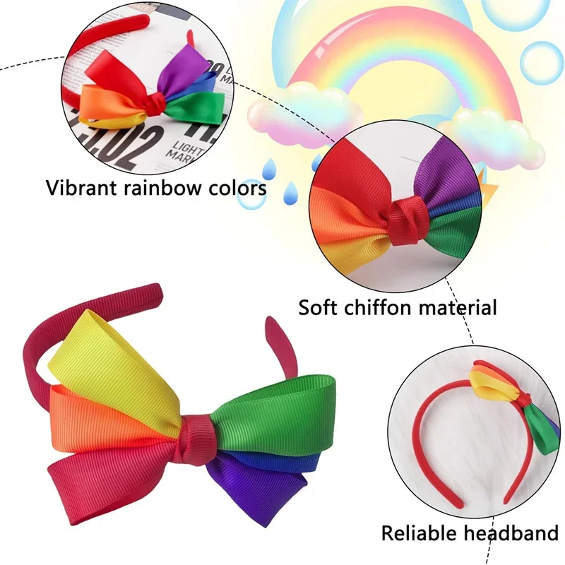 

Rainbow Six-Color Ribbon Bow Headband Colorful Six-Color Hair Accessory Festival Party Dance Headwear Hair Accessories Pride Day