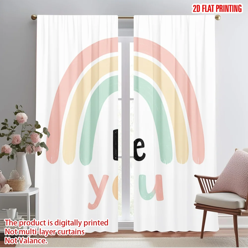 

2pcs 2D flat printing Curtains Rainbow Be You Polyester Without Electricity All Season Party & Holiday Decor for Festive