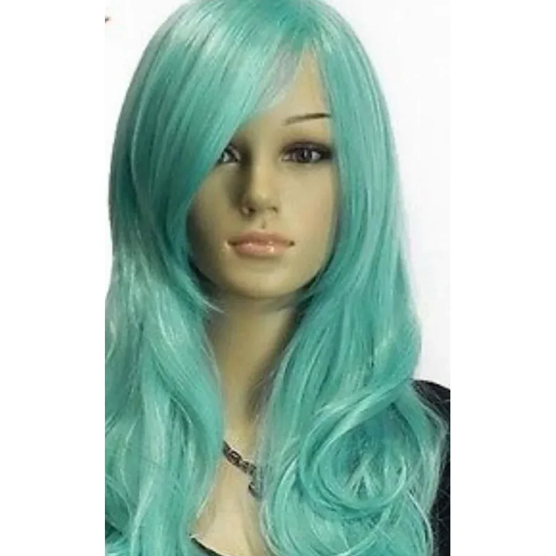 Wig LL women light green long wig heat resistant wavy hair full cosplay wig