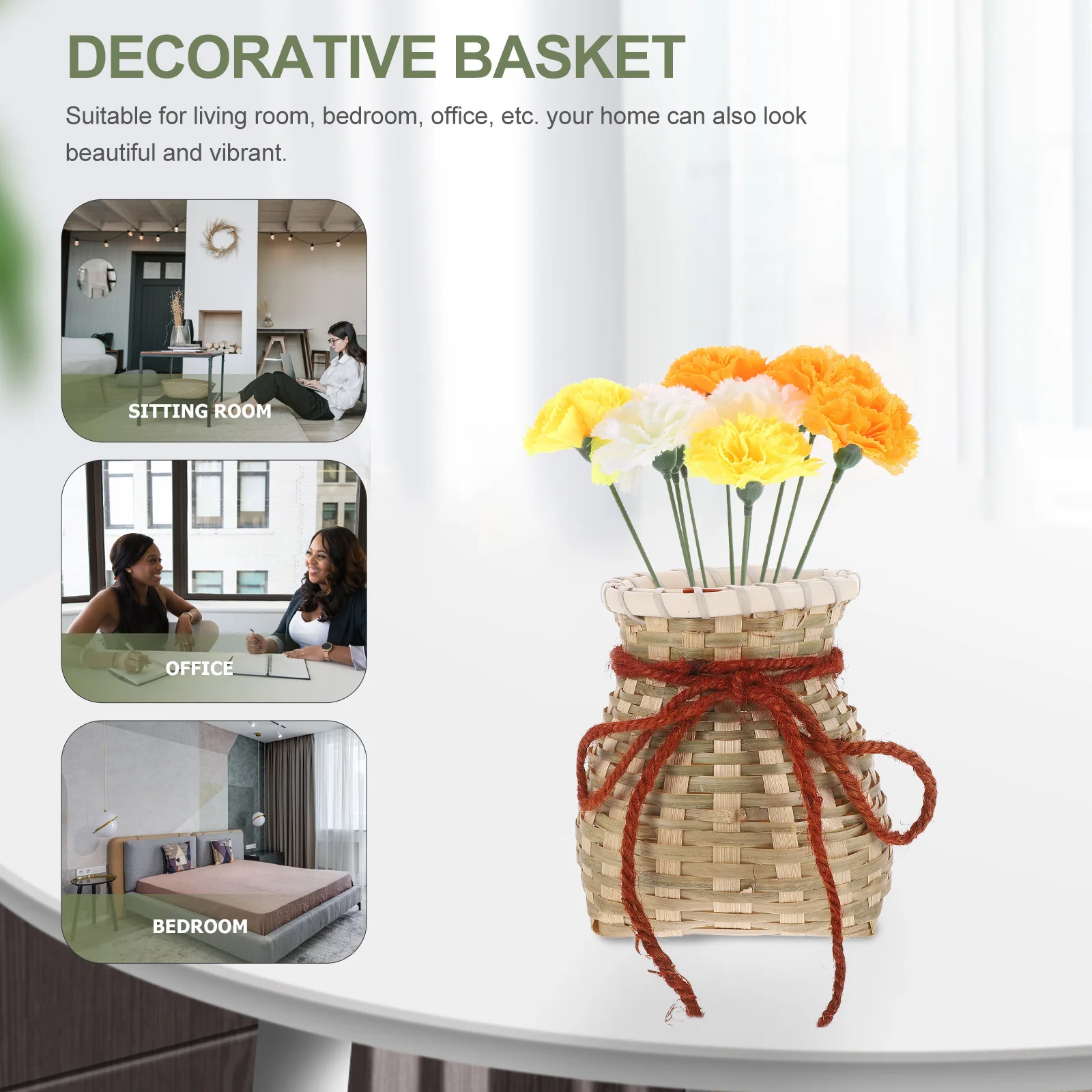 

1Pcs Handmade Bamboo Basket Woven Flower Arrangement Container Decorative Storage Basket for Household Garden Outdoor