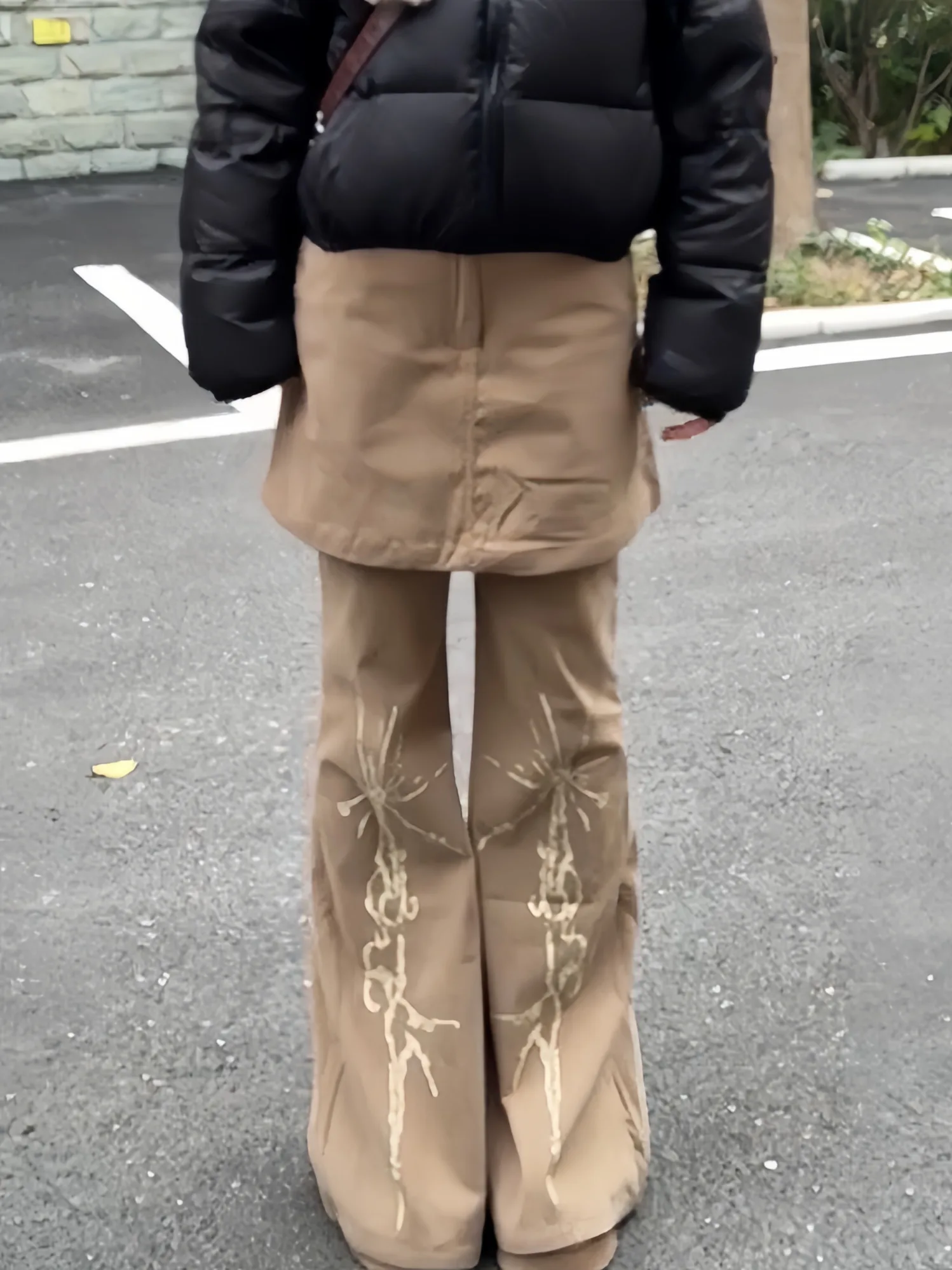 

Women's Brown Gothic Baggy Jeans Y2K Lattice Spliced 90s Harajuku Japanese Streetwear Retro Loose Wide Leg Jeans Pants Clothing