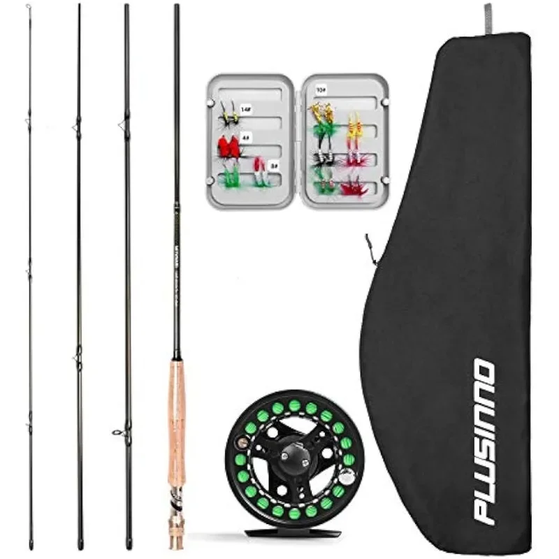 

Fly Fishing Rod and Reel Combo, 4 Piece Lightweight Ultra-Portable Graphite Fly Rod 5/6 Complete Starter Package