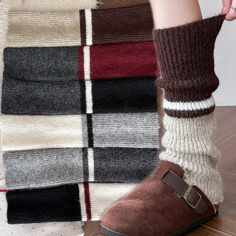 

Зимние теплые вязаные гетры, новые однотонные утолщенные носки средней длины, модные кашемировые чулочно-носочные изделия в стиле Харадзюку, женские чулки