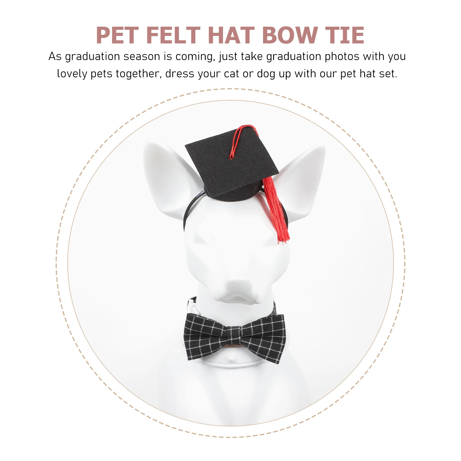 

1Set Dog Cat Graduation Caps Hairband Tassel Bowtie Set Small Pet Graduation Hat for Photos Party Holiday Dress Up
