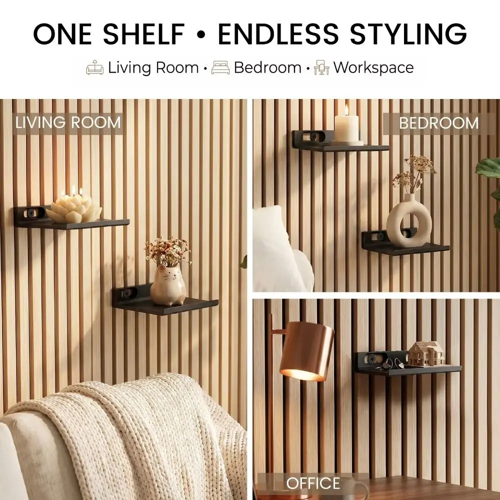 No Drill Acoustic Panel Shelf Floating Damage-Free Floating Shelf Metal Screw Raised Lip Acoustic Panel Holder Entryway