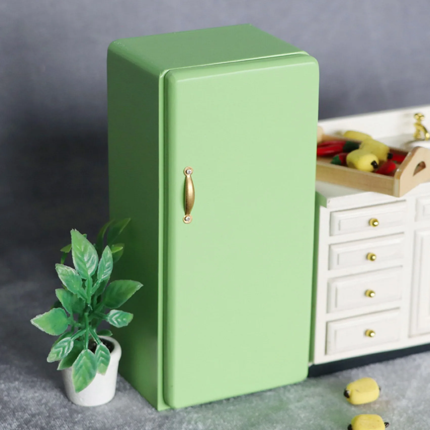 1/12 Dollhouse Miniature Wooden Single Door Refrigerator Simulation Mini Fridge Model for Doll House Decoration