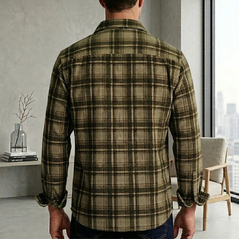 2026 Neues Vintage Japanisches Herren-Karohemd mit Langen Ärmeln, Herbstmode, Bequemes Kordhemd, Künstlerisch, Trendig, Klassische Hemden und Oberteile – Detail 7