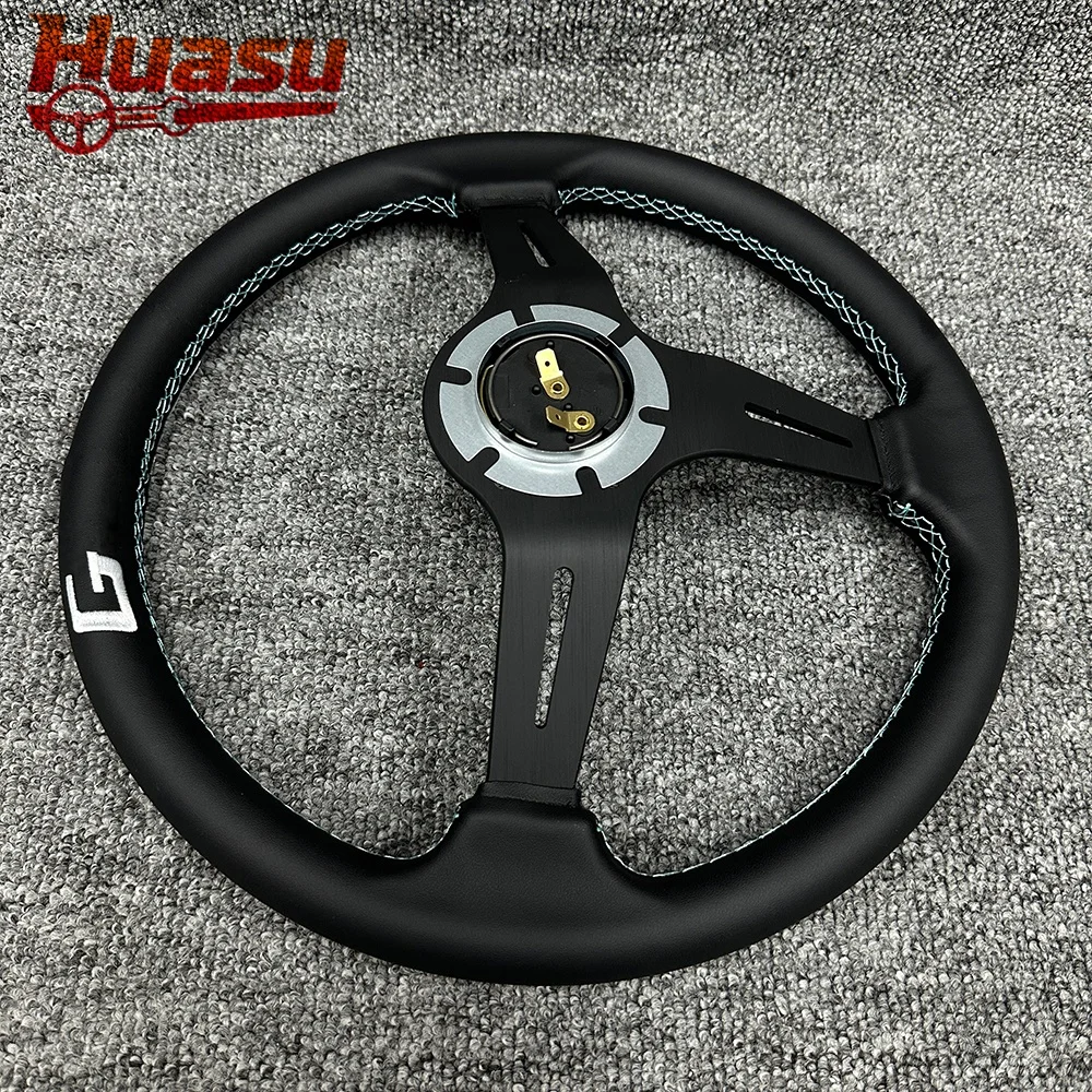 Concave Real Leather Racing Steering Wheel 14inch 350mm With Embroidery Car Accessories