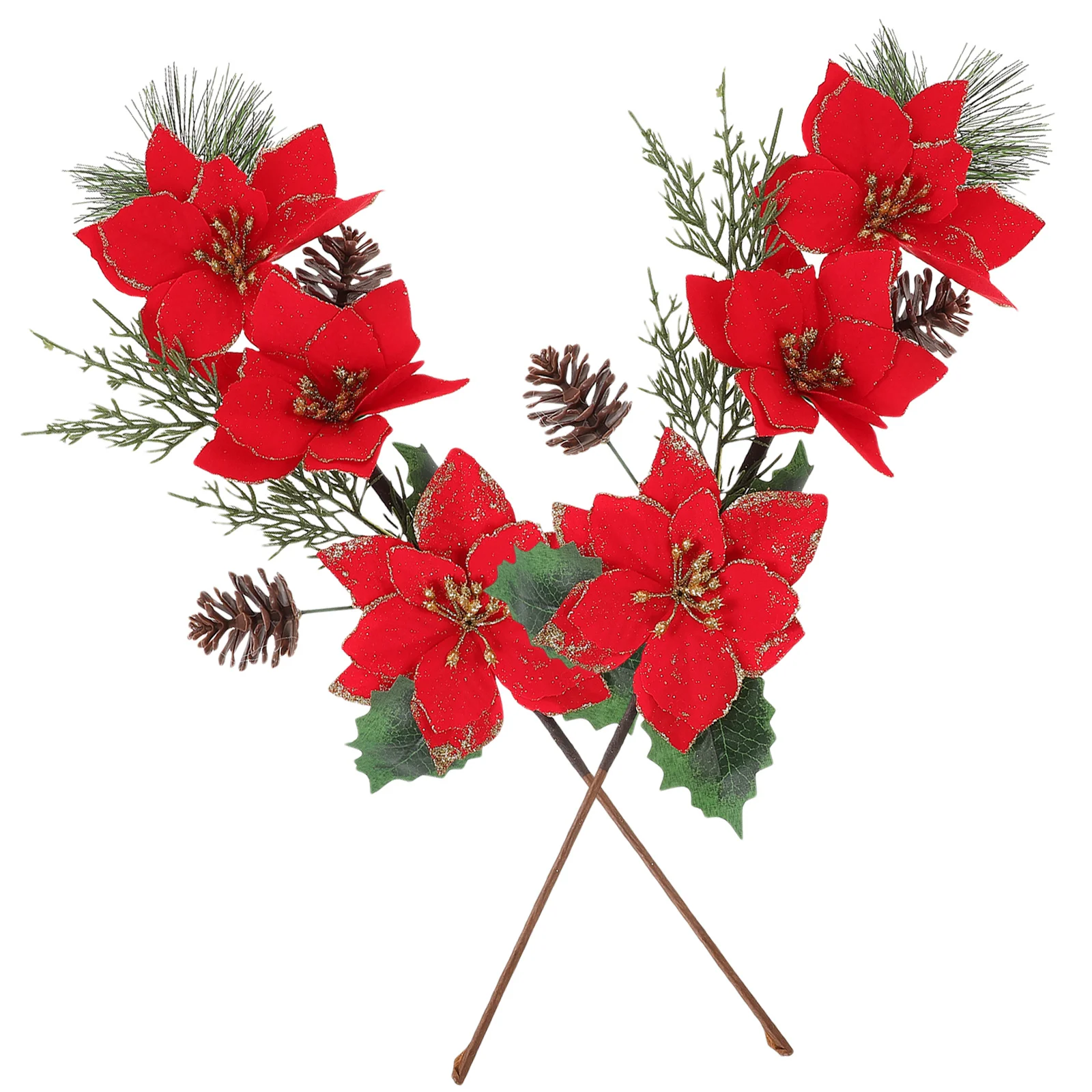 

2Pcs Christmas Poinsettia Stems Realistic Xmas Flower Picks for Tree Decoration Party Floral Xmas Ornament Christmas Picks